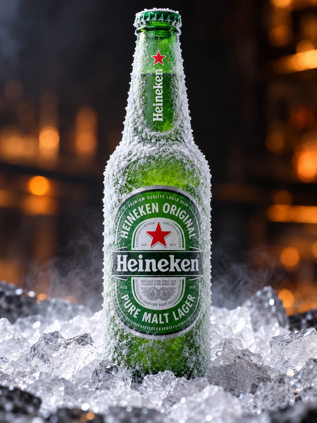 Cerveja trincando com fina camada de gelo branco